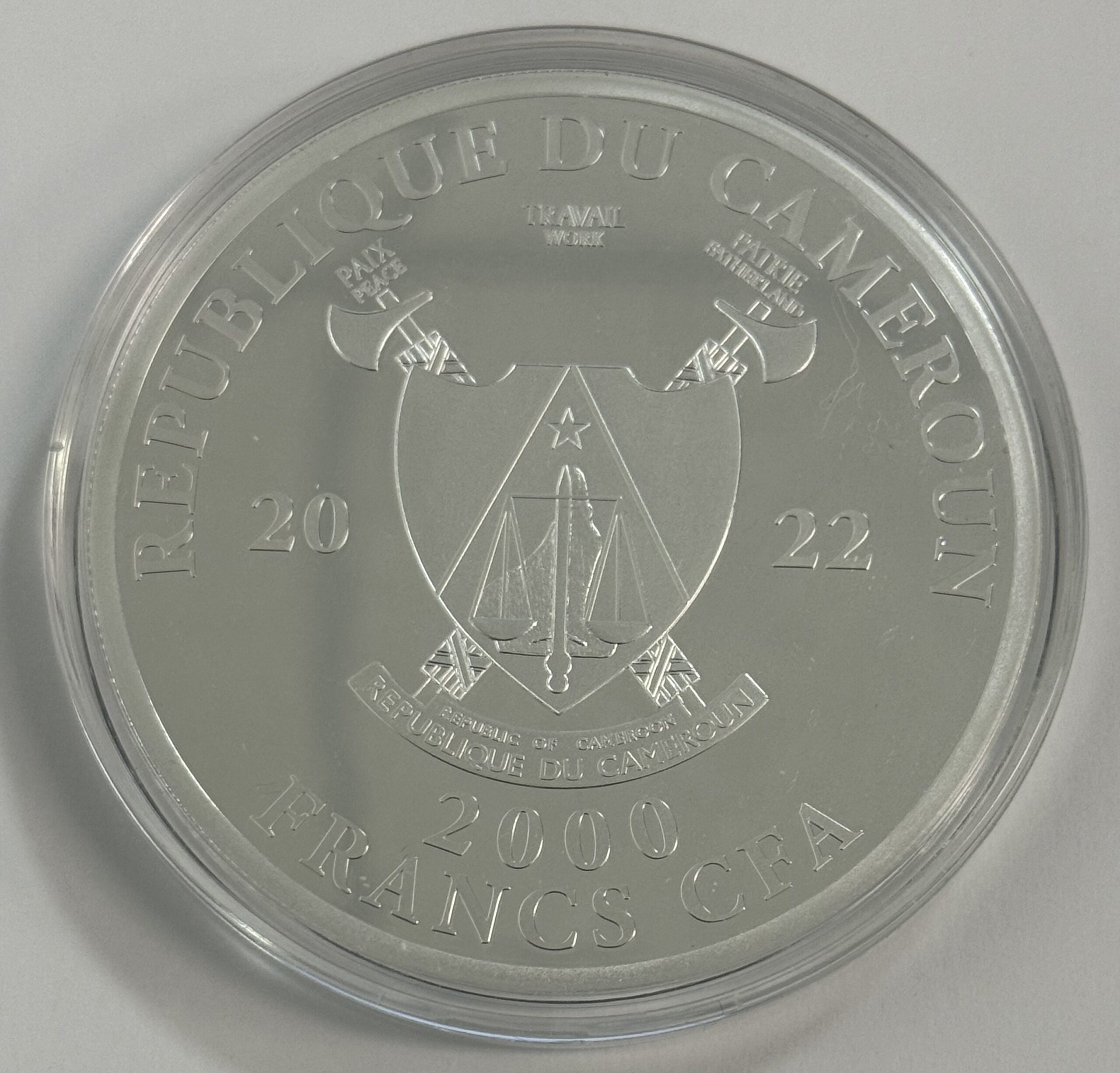Auction- 2022 Republique Du Cameroun 2000 Francs CFA (From 13 Colonies To One Nation) Large 1 oz .999 Silver - Image 2