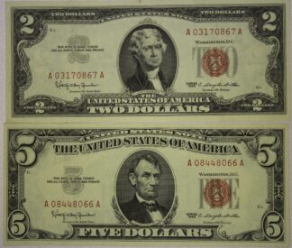 AUCTION-   1963 United States Notes (Red Seal) Two and Five Dollar Notes AU to UNC