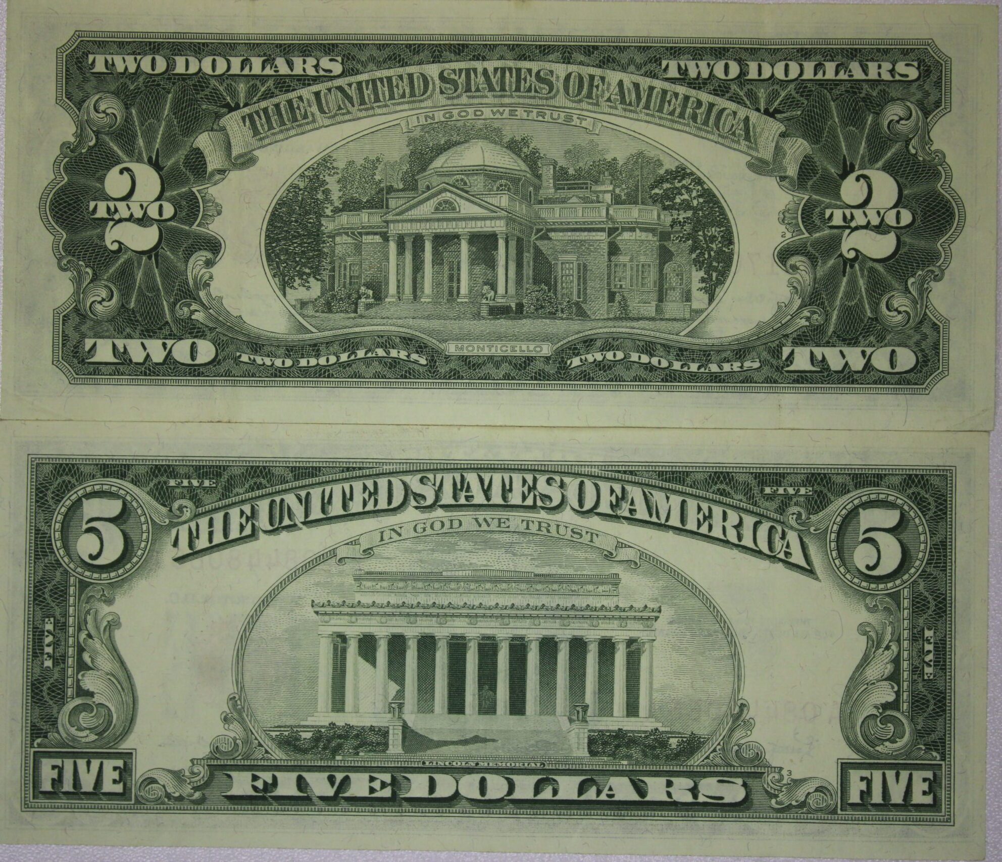 AUCTION- 1963 United States Notes (Red Seal) Two and Five Dollar Notes AU to UNC - Image 2