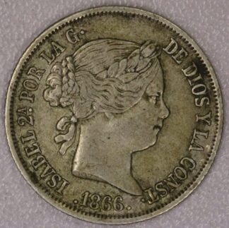 1866 Spain 40 Centimos 81% Silver Coin