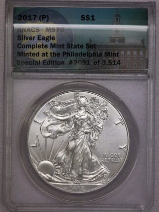 2017 (P) American Silver Eagle ANACS MS70 Minted at Philadelphia Mint