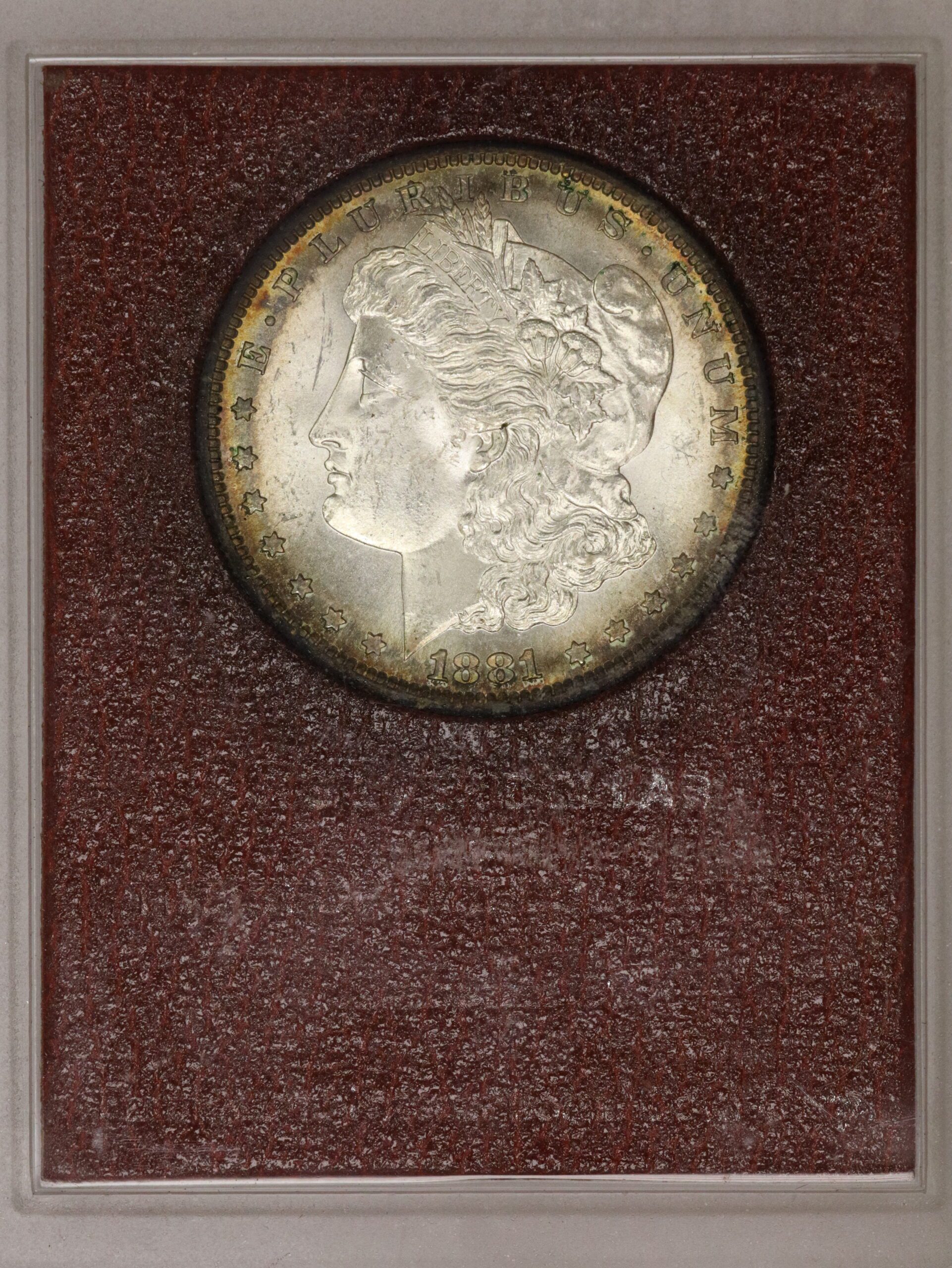 Auction-1881-S Morgan Dollar "Mint State 65 Paramount International" Weak Print on Case