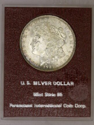 Auction-1921 Morgan Dollar "Mint State 65 Paramount International" Cracked Case on Reverse