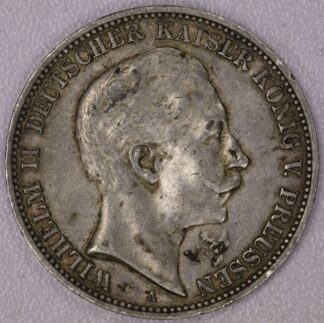 1910-A Germany (Prussia) Three Marks 90% Silver Coin