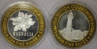 AUCTION-   2 Different Silver Center Casino Chips Casino Magic