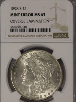 1898-S Morgan Dollar NGC MS63 Mint Error Obverse Lamination