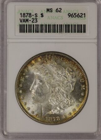 1878-S Morgan Dollar ANACS MS62 VAM-23 Rev of 1878/7TF