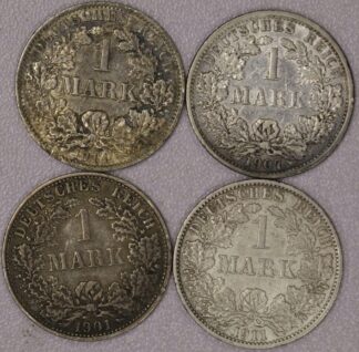1901-A, 1907-F, 1911-A & 1914-A German One Mark 90% Silver Coins