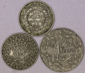 1953 Morocco 100 Francs (Silver) and One Franc & 50 Centimes