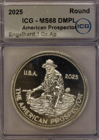 AUCTION-   2025 Engelhard American Prospector One Ounce Silver Round IGC MS68 DMPL