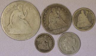 1854-1877 Seated Liberty & Three Cent Type Set Total of Five Coins