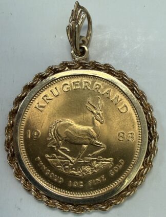 1983 South African 1 oz Gold Krugerrand Fine Gold Clasp 14kt - The Bezel Plated