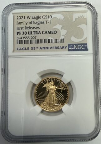 2021 W Type 1 $10 One Fourth 1/4th oz Fine Gold Eagle NGC PF70