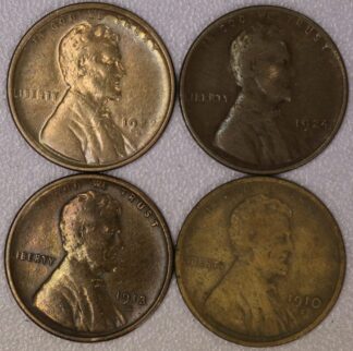 AUCTION-   1910-S, 1913-S, 1922-D & 1924-D Lincoln Cents Cleaned and Worn
