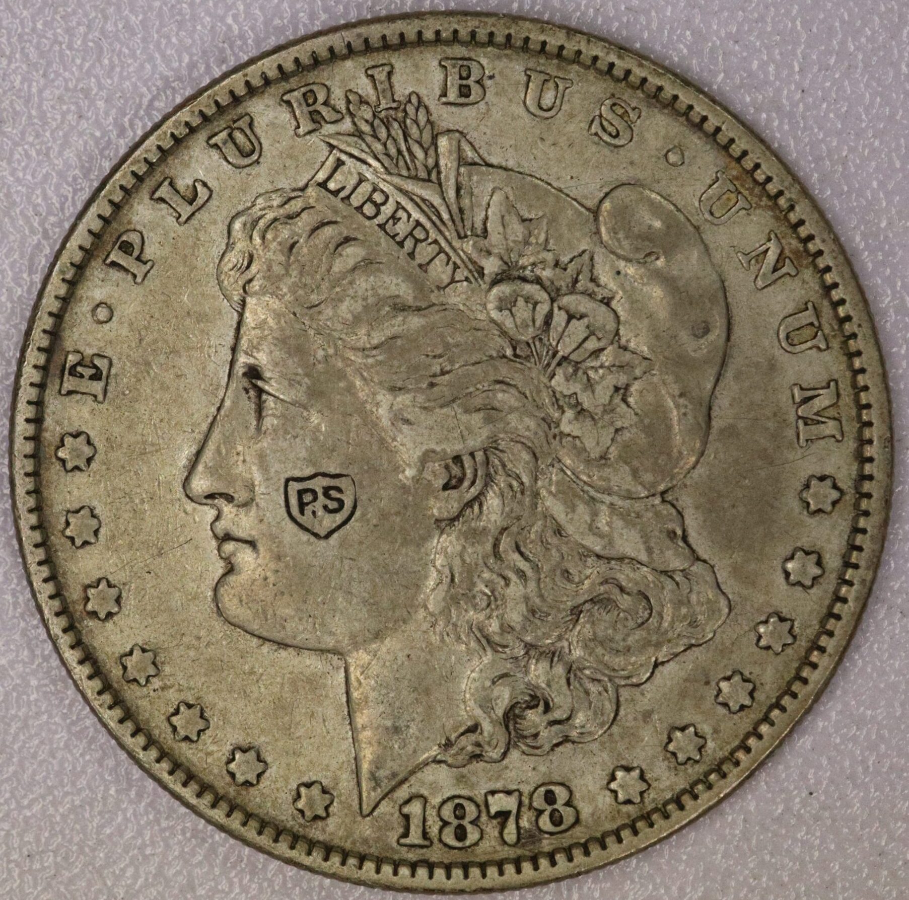 AUCTION- 1878 Morgan Silver Dollar with "PS" Counterstamp
