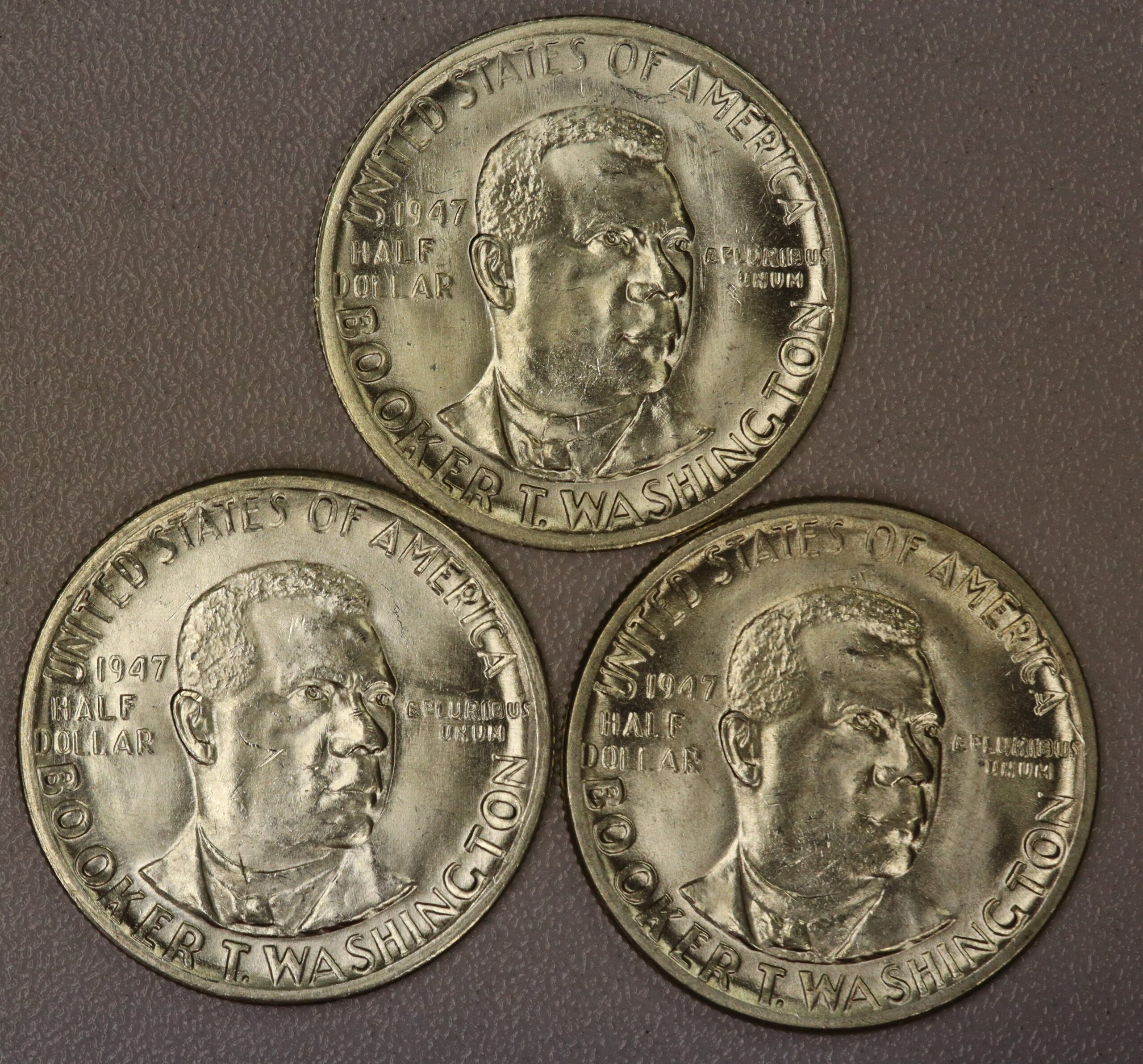 Auction- 1947 P, D and S Booker T Washington Commemorative Half Dollar