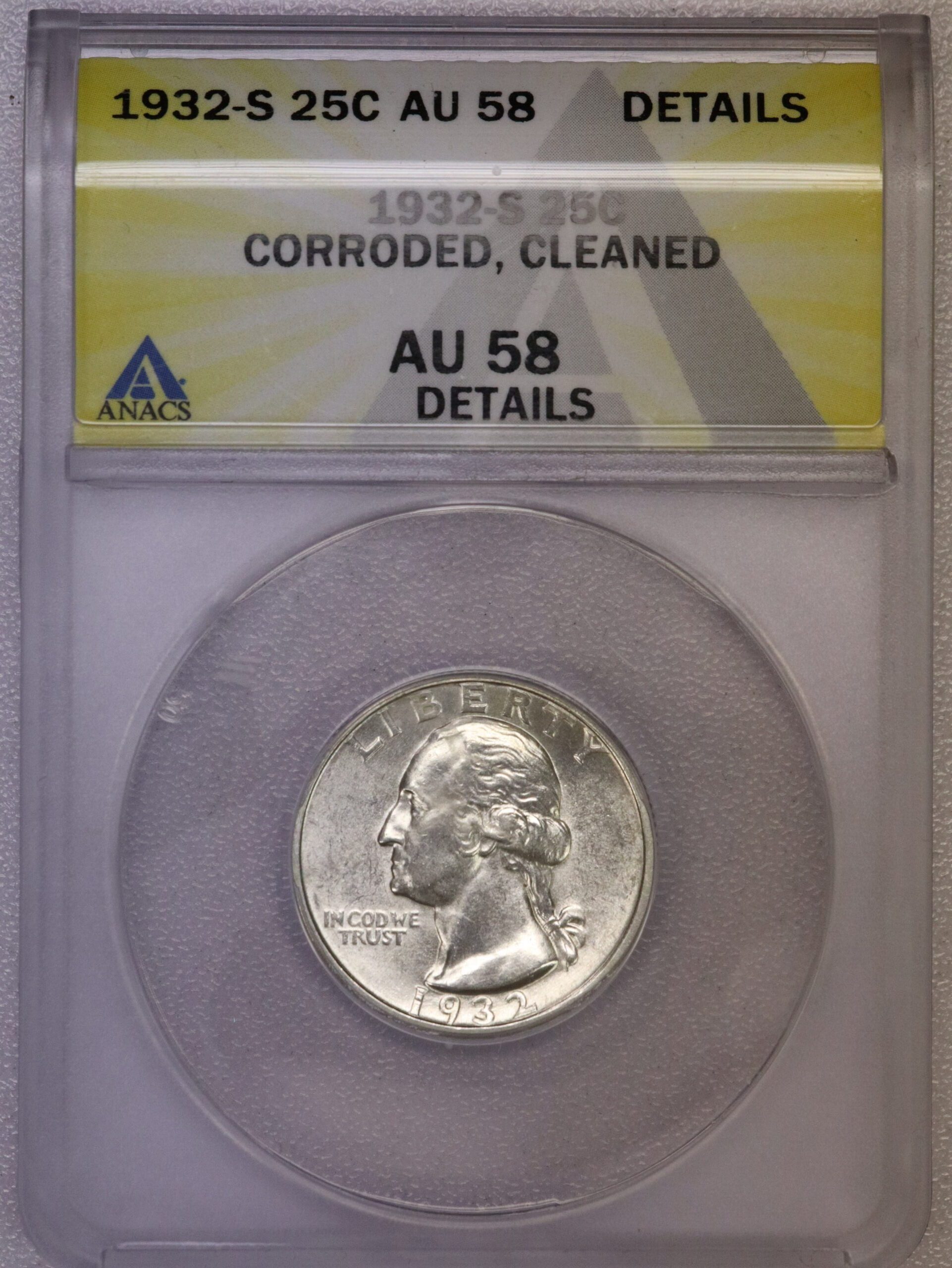 Auctions - 1932 S Washington Quarter AU58 Corroded Cleaned ANACS
