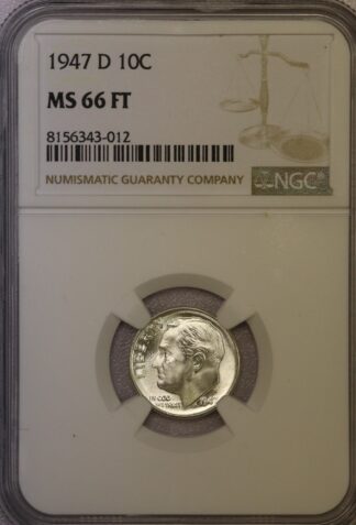 1947-D Roosevelt Dime NGC MS66 FT