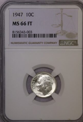 1947 Roosevelt Dime NGC MS66 FT
