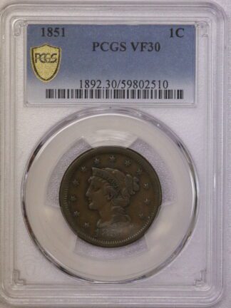 1851 Braided Hair Large Cent PCGS VF30