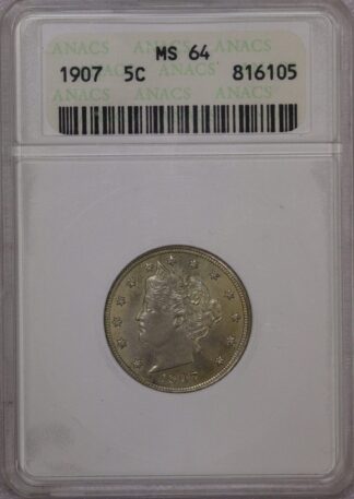 1907 Liberty Head "V" Nickel ANACS MS64 Old Soapbox Slab