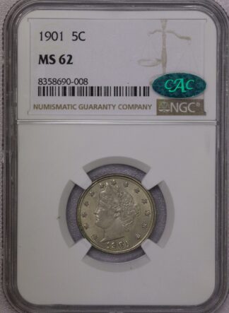 1901 Liberty Head "V" Nickel NGC MS62 CAC Sticker