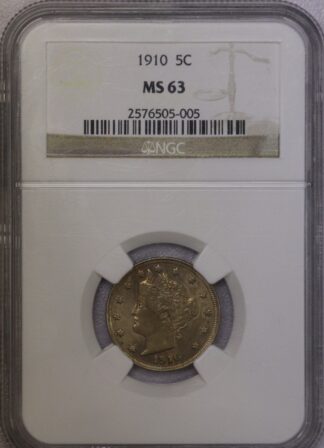 1910 Liberty Head "V" Nickel NGC MS63