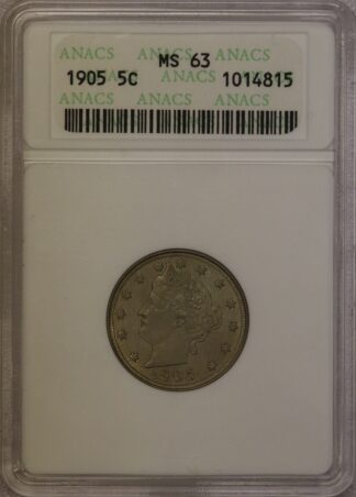 1905 Liberty Head "V" Nickel ANACS MS63 Old Soapbox Holder
