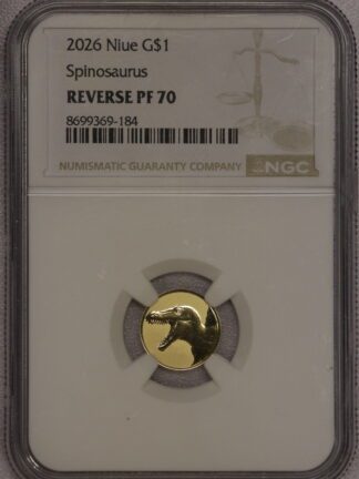 Auction - 2026 Spinosaurus $1 Gram 22kt Gold PF70 NGC