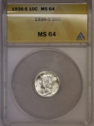 1936 S Mercury Dime ANACS MS64