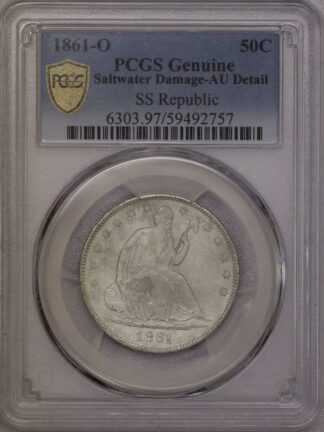 1861-O Seated Liberty Half Dollar PCGS SS Republic AU Detail-Saltwater Damage