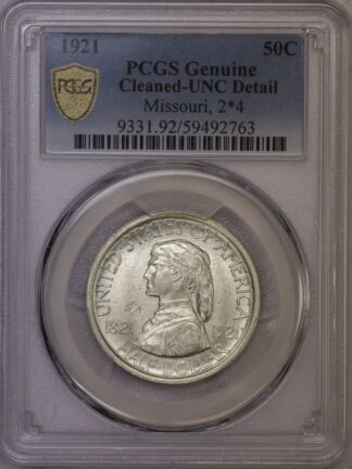 1921 Missouri Commemorative Half Dollar PCGS Cleaned, UNC Detail 2x4
