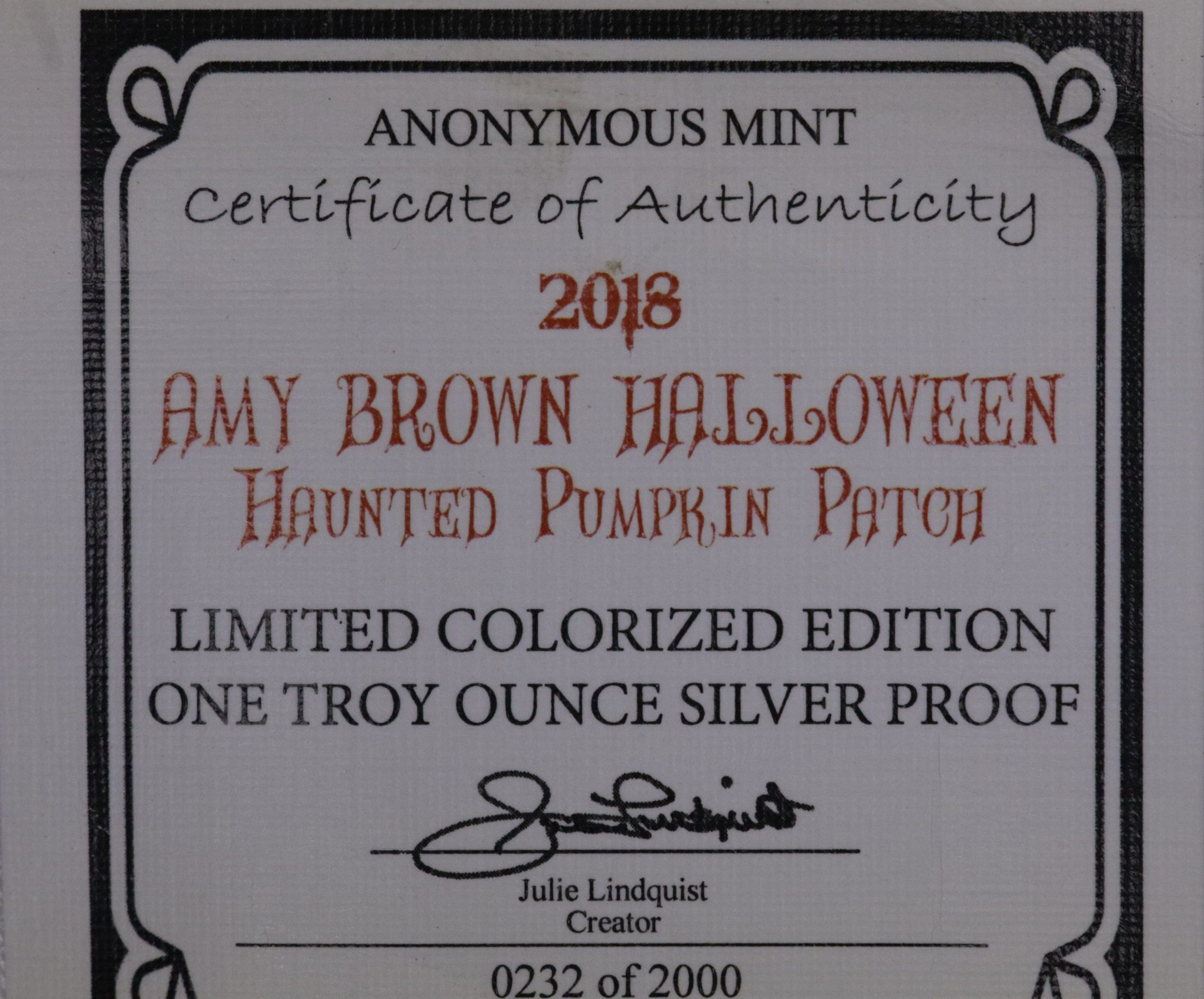 AUCTION- 2018 Amy Brown Haunted Pumpkin Patch Troy OZ .999 Silver #232 of 2000 - Image 3