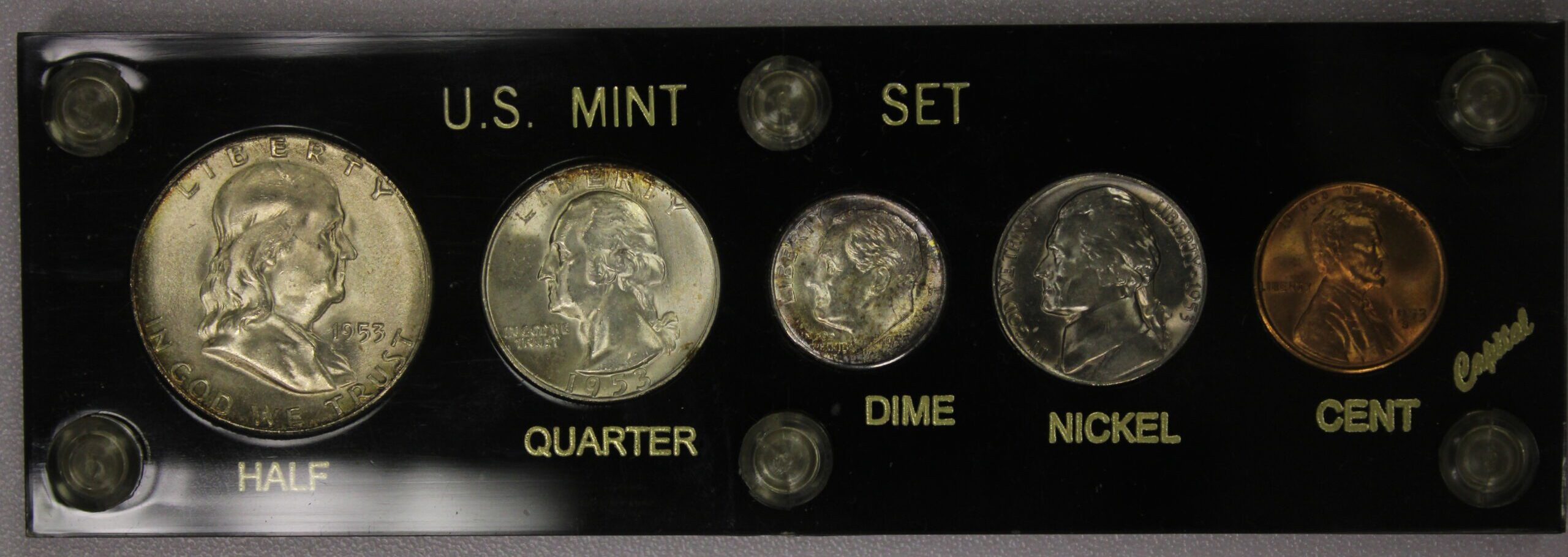AUCTION- 1953-D Uncirculated Coin Set Half thru Cent in Capitol Holder