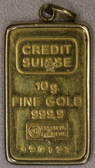 Credit Suisse 10 Grams 999.9 Fine Gold Bar in 14 Karat Bezel