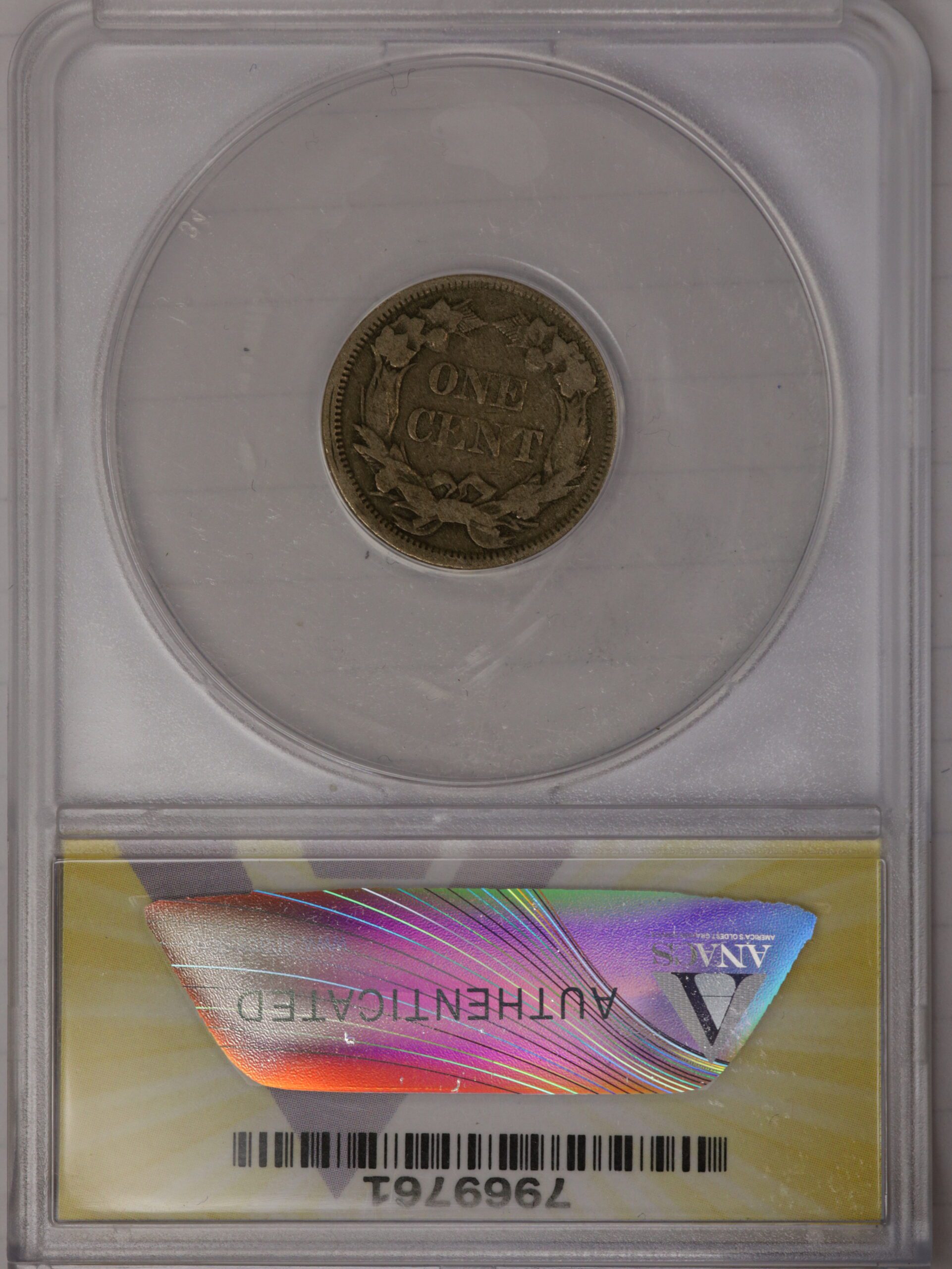 Auction-1858 Small Cent, Small Letters ANACS Cleaned F15 Details - Image 2
