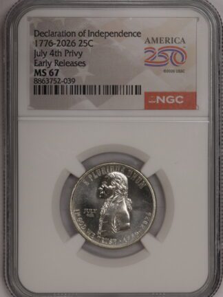1776 - 2026 Declaration of Independence Quarter July 4th Privy Mark MS67 NGC