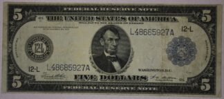 1914 Five Dollars Federal Reserve Note San Fransisco District