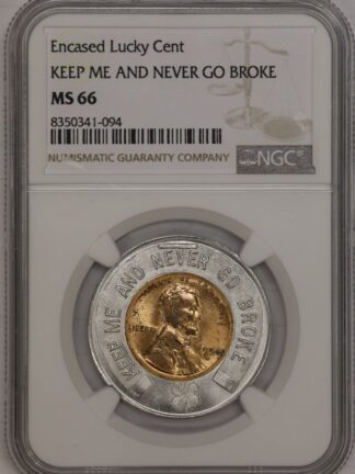 Auction-Encased Lucky Cent 1954-D Keep Me and Never Go Broke NGC MS66
