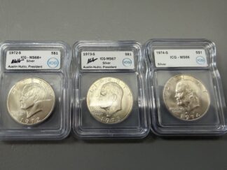 Auction- 1972, 1973, 1974 Eisenhower Uncirculated Silver Dollars, ICG Graded