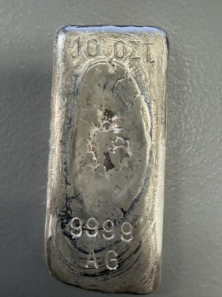 10 Ounce Self-Poured .9999 Silver Bar at Spot
