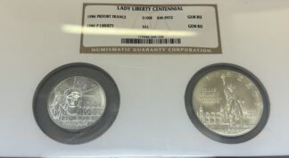 Auction-Lady Liberty Centennial 1986 Liberty Commemorative and 1986 Piefort France NGC Gem BU 1.2 Ounces of Silver