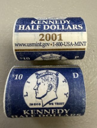(1) Roll Each of 2001 Kennedy Halves P and D Original Wrapped Government Rolls (2 Rolls of Coins P/D)