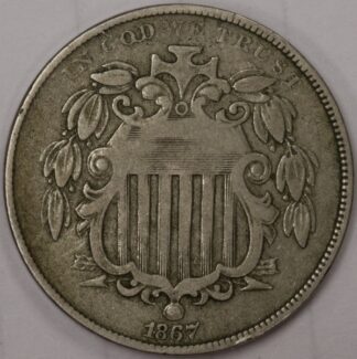 1867 Five Cent 5 Cents Shield Nickel Fine