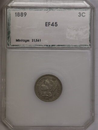 1889 Three Cent 3 Cents Liberty Nickel PCI Old Green Label