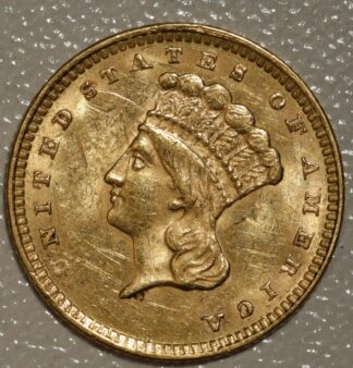 1857 Type 3 $1 Gold, Unc Details Scratches