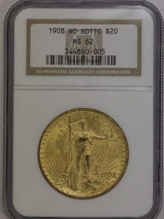 1908 St Gaudens $20 No Motto NGC MS62
