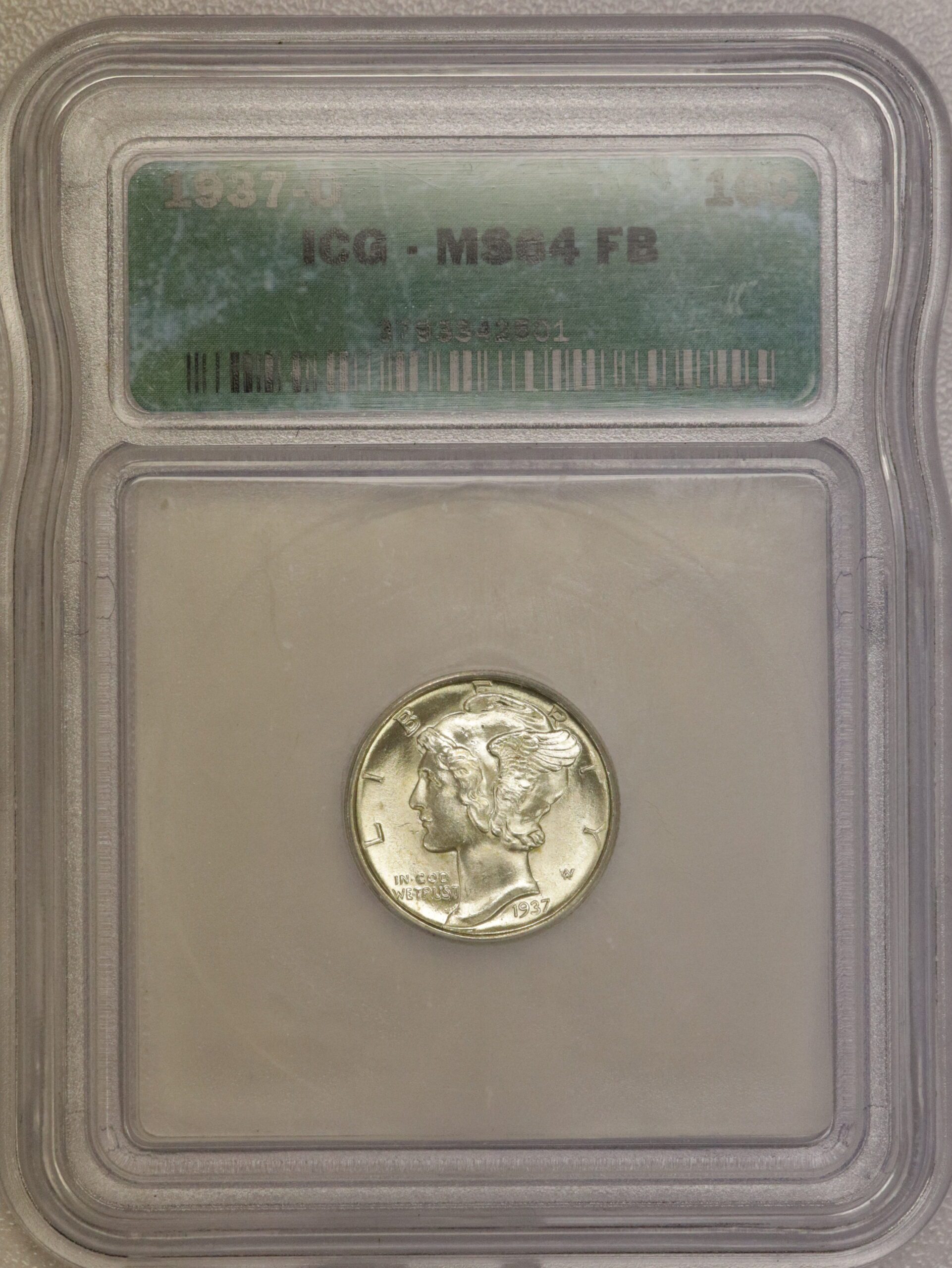 Auction- 1937-D Mercury Dime ICG MS64 FB