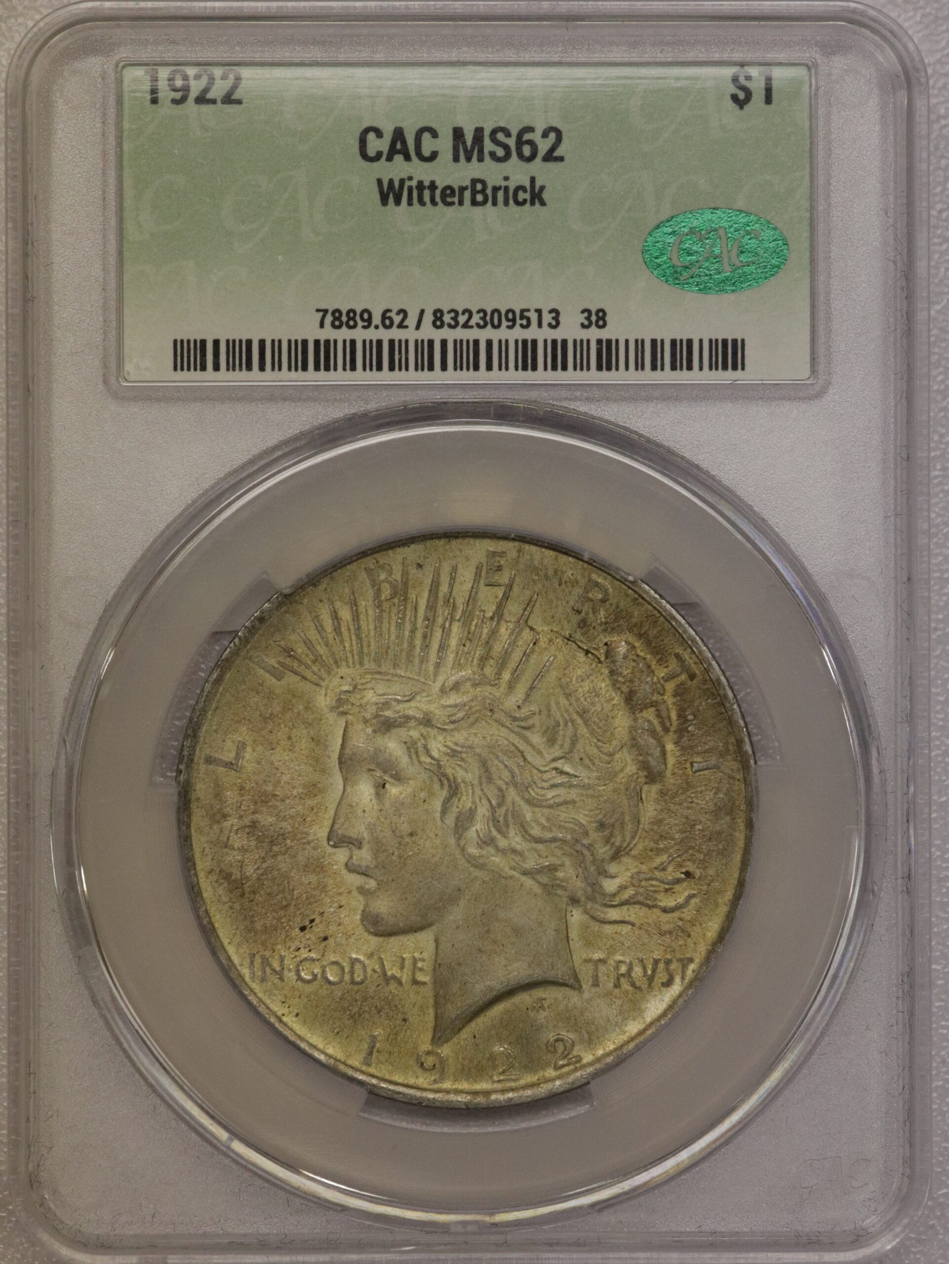Auction- 1922 Peace Dollar CAC MS62 Witterbrick