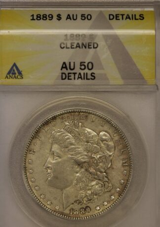 Auction- 1889 Morgan Dollar ANACS Cleaned AU50 Details